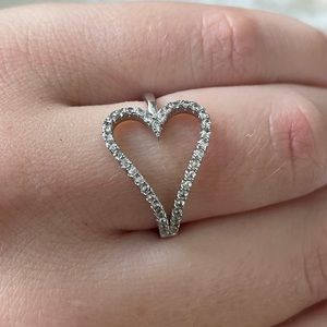 Heart ring - diamond stimulant (cubic zirconia) & sterling silver. Lightly worn